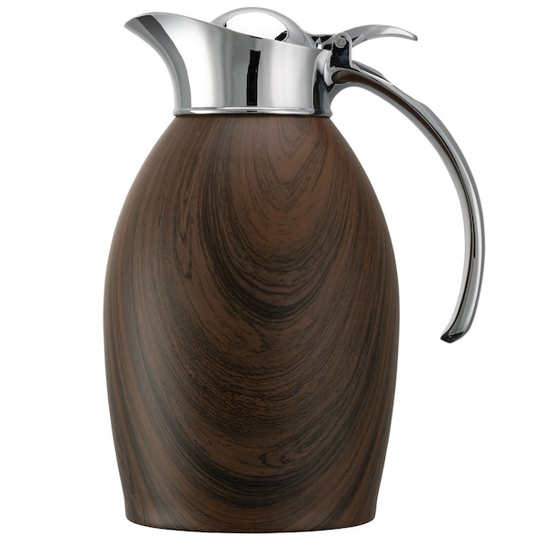 Service Ideas Nicollet Series Flip Top Stainless Vacuum Insulated Carafe, 33.8 Ounce, Dark Wood NIC10BSDW - main